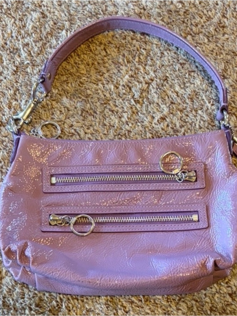 Y2K Coach Poppy Lilac Patent Leather Shoulder Bag with Silver Hardware
